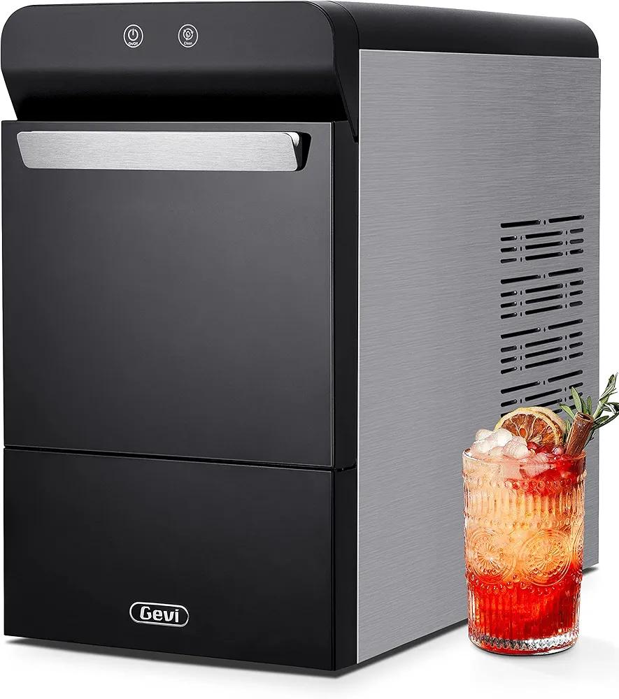 Gevi Household V2.0 Countertop Gemi Nugget Ice Maker Open and Pour Water Refill | Stainless Steel Housing | Fit Under Wall Cabinet | White