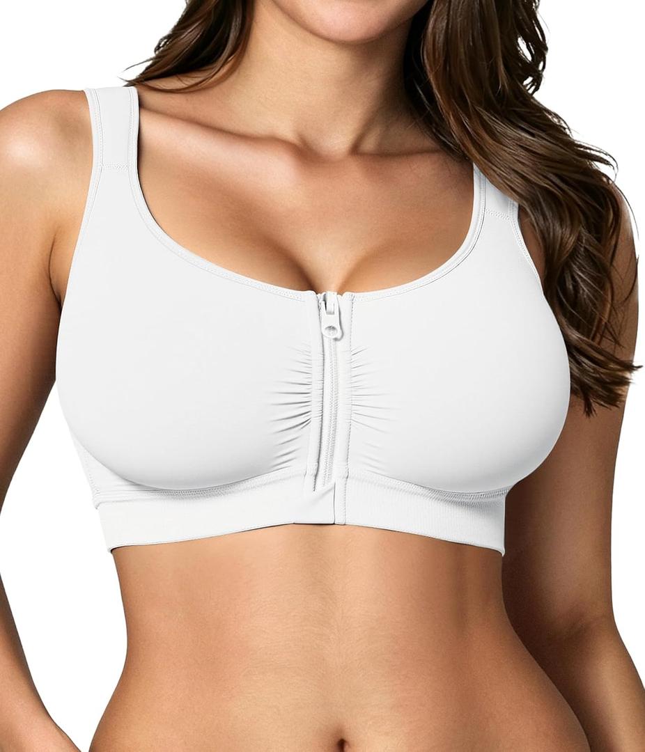 BRABIC Front Closure Bras for Women Compression Surgical Bra No Underwire Full Coverage Wireless Bralette, White, XL (White, XL)