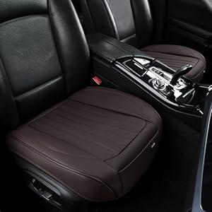 BWTJF Front Car Seat Bottom Covers Brown, Universal Leather Front Seat Covers Bottom Protector 2 Pack, Anti-Slip and Full Wrapping Edge Compatible with Most of Vehicles - SUVs/ Sedans/ Pickup Trucks