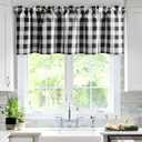 Hiasan Buffalo Plaid Curtains Valances for Windows - Black and White Semi Sheer Checkered Rod Pocket Valance for Living Room, Farmhouse, Bedroom, 52 x 18 Inches Length, 1 Panel