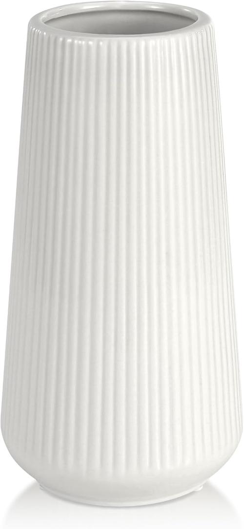White Ceramic Vase, GUKJOB Small Cute Flower Vase for Pampas Grass, Home, Living Room, Dining Table, Farmhouse, Office Decor, Bedroom, Table, and Kitchen Shelf (White) (White)