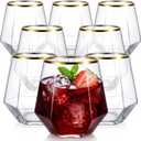 Lueumxc Diamond Plastic Wine Glasses,40 Pack Unbreakable Whiskey Cocktail Wine Champagne Glasses,12 Ounce Durable Disposable Cups Gold Rim for Parties, Weddings, Birthdays (40pack 12oz D6 Gold)