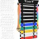 Karate Belt Display Rack with Stickers, 10/12 Martial Arts Belt Display Holder, Taekwondo Belt Jiu Jitsu Belt BJJ Belt Display Hanging Holder for Adults, No Assembly Required (Black)