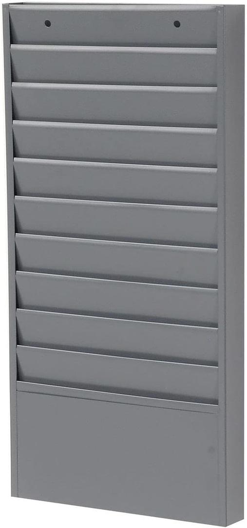 Global Industrial Steel Medical Chart Hanging Wall File Holder, 10 Pockets, Gray, Wall Mounted Magazine and File Folder Holder, 12-1/4"W x 5-3/4"H Pockets