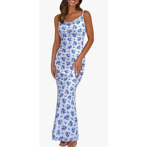 PRETTYGARDEN Women's 2026 Summer Floral Spaghetti Strap Maxi Dress Stretch Sexy Bodycon Dress Backless Slip Long Dresses, XXL