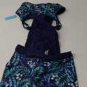 Yonique Two Piece Tankini Bathing Suits T-Back Blouson Swim Tops with Boy Shorts Women Swimsuits Sporty Swimwear (Medium, Navy Blue Leaf)