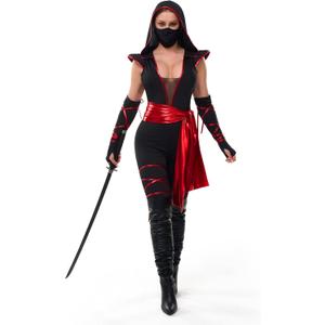 Spooktacular Creations 6 Pcs Halloween Ninja Costume for Women with Ninja Mask for Adult Halloween Costume Party (M)