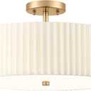 Gold Semi Flush Mount Ceiling Lights, 4-Light 18" Ceiling Light Fixture with White Pleated Fabric Shade, Drum Lamp for Nursery Hallway Bedroom Kitchen, AD-25036-4SF-GD
