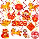 Happy Chinese New Year Hanging Swirls 2026 Chinese New Year Party Decoration Year of Horse New Year Themed Swirl Ceilings Smile Spring Festival Hanging Streamers for Lunar New Year Party Supplies