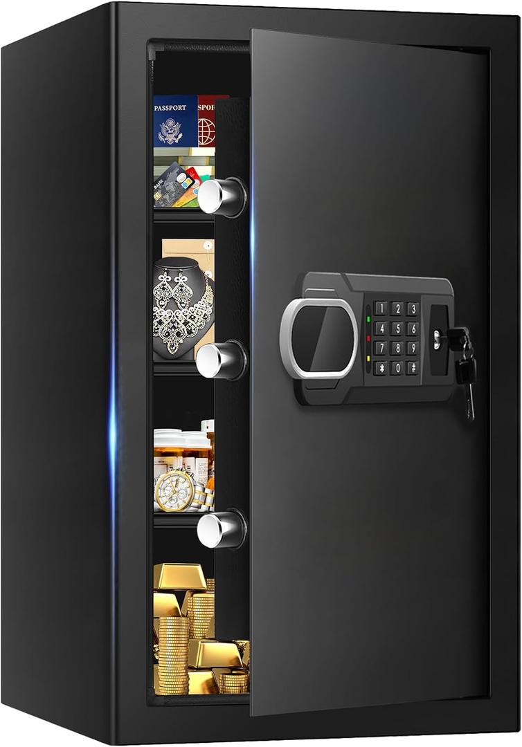 3.4 Cuft Large Home Safes Water and Fireproof with Digital Keypad & Key Lock, Security Safes for Home with DIY Removable Shelf, Anti-Pry Safe Box for Money Documents Jewelry, 19.69"H x13.78"W x 12.2"D