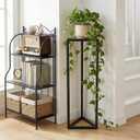 MyGift 36 Inch Tall Plant Stand Indoor - Modern Triangular Corner Plant Stand, Large Torched Wood and Black Metal Frame Plant Pot Pedestal Holder