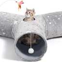 Tempcore 3-Way Collapsible Cat Tunnel Toy with Self-Luminous Tube & Peek Hole Ball - Photoluminescence Play Tunnel for Indoor Cats, Kittens, Kitty, Puppy, Rabbit - Boredom Relief Pet Toy