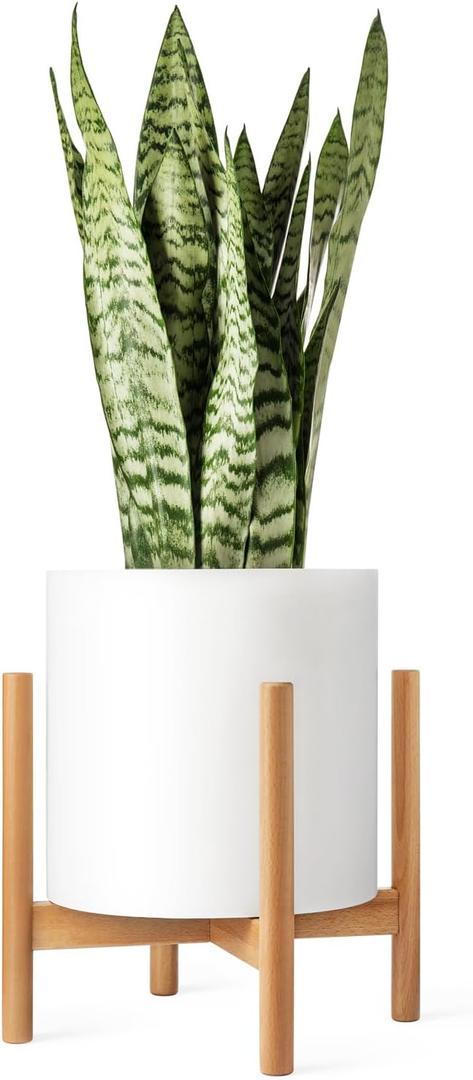 Mkono Plant Stand Mid Century Wood Flower Pot Holder (Plant Pot NOT Included) Modern Potted Stand Indoor Display Rack Rustic Decor, Up to 12 Inch Planter, Natural