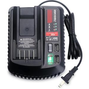 V20 Battery Fast Charger Compatible with Craftsman V20 Series 20V Lithium Battery CMCB202 CMCB204 CMCB203 CMCB206, Replacement for 20 Volt Charger CMCB100 CMCB102 CMCB104 CMCB124, with 2 USB Ports