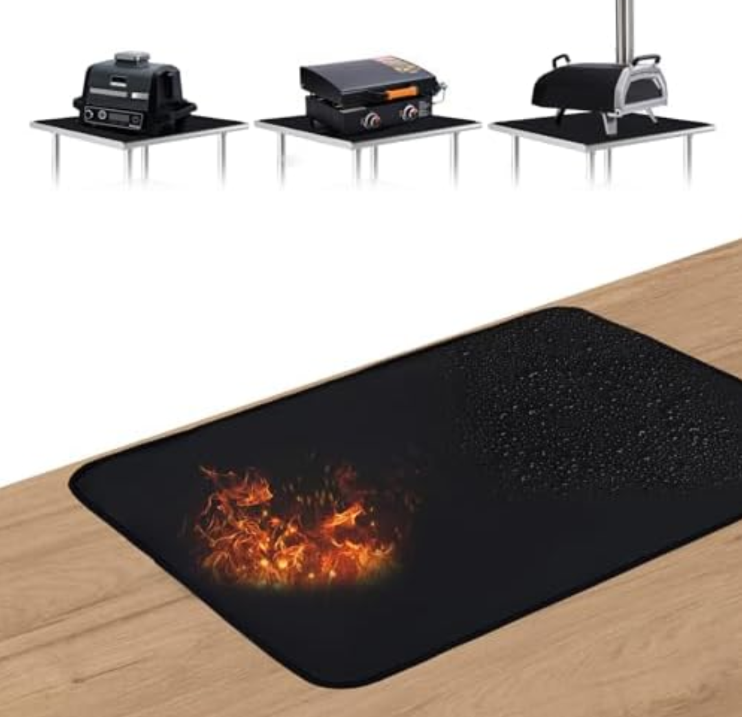 SUITMAT Heat Resistant Grill Mat for Countertop, Fireproof & Waterproof Mat for Outdoor Tabletop Grill, Outdoor Deck Protector, 9x11 Inches 4Pcs