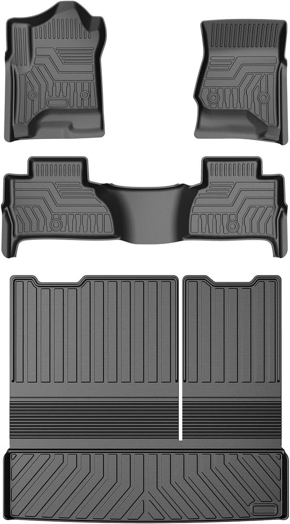 Mixsuper Floor Mats for Tahoe & GMC Yukon 2015-2020 7 Seats (Only Bucket Seat), All Weather 2 Row Floor Liners and Trunk Mat Accessories Set Black