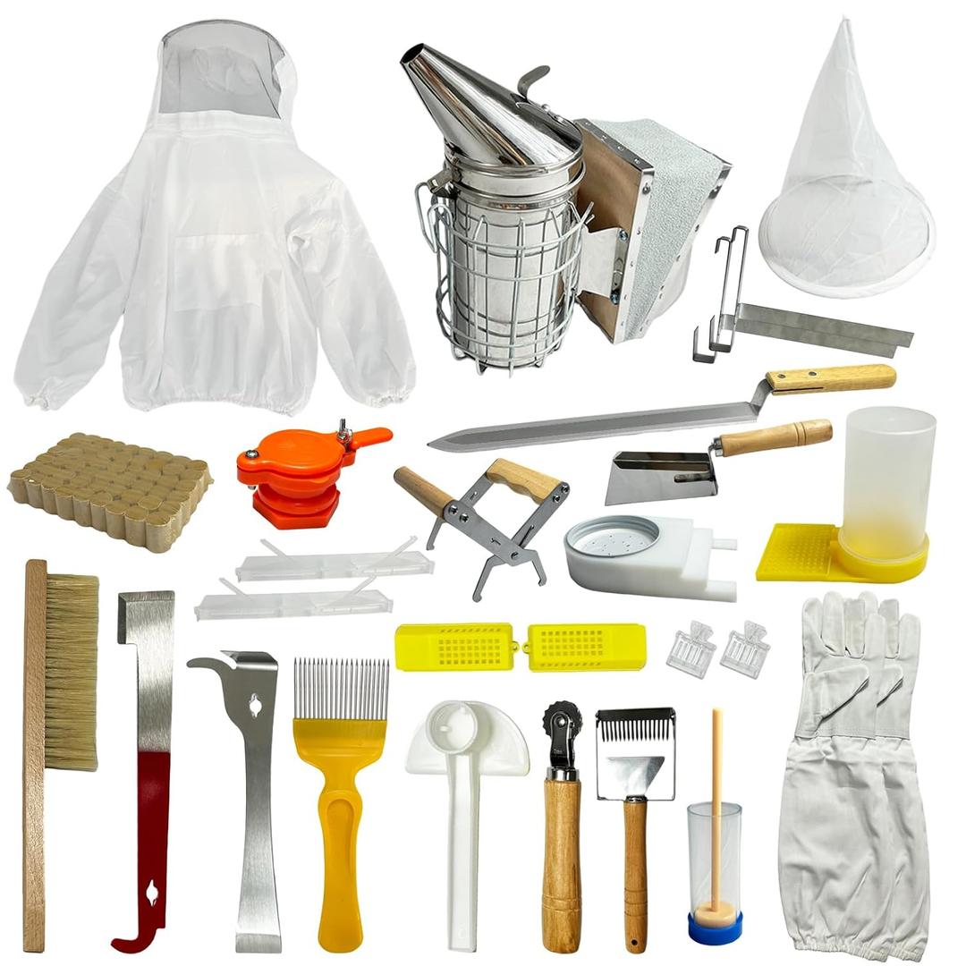27 PCS Bee Keeping Starter Kit - Beekeeping Supplies, Honey Bee Hive Tools Bee Smoker Kit, Bee Keeper Supplies All with Jacket for Beginners and Professionals