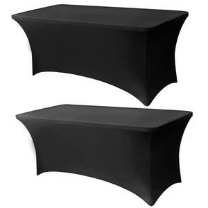 Lemict 6.1FT Black Table Cloth - 2 Pack Fitted Stretch Rectangle Spandex Tablecloth, Washable Table Cover for Party, Picnic, Wedding, Banquet, Birthday and Festival(30" x 72")