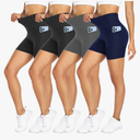 FULLSOFT 4 Pack Biker Shorts for Women with Pockets – 5" High Waisted Tummy Control Workout Yoga Running Gym Tennis Shorts, S-M