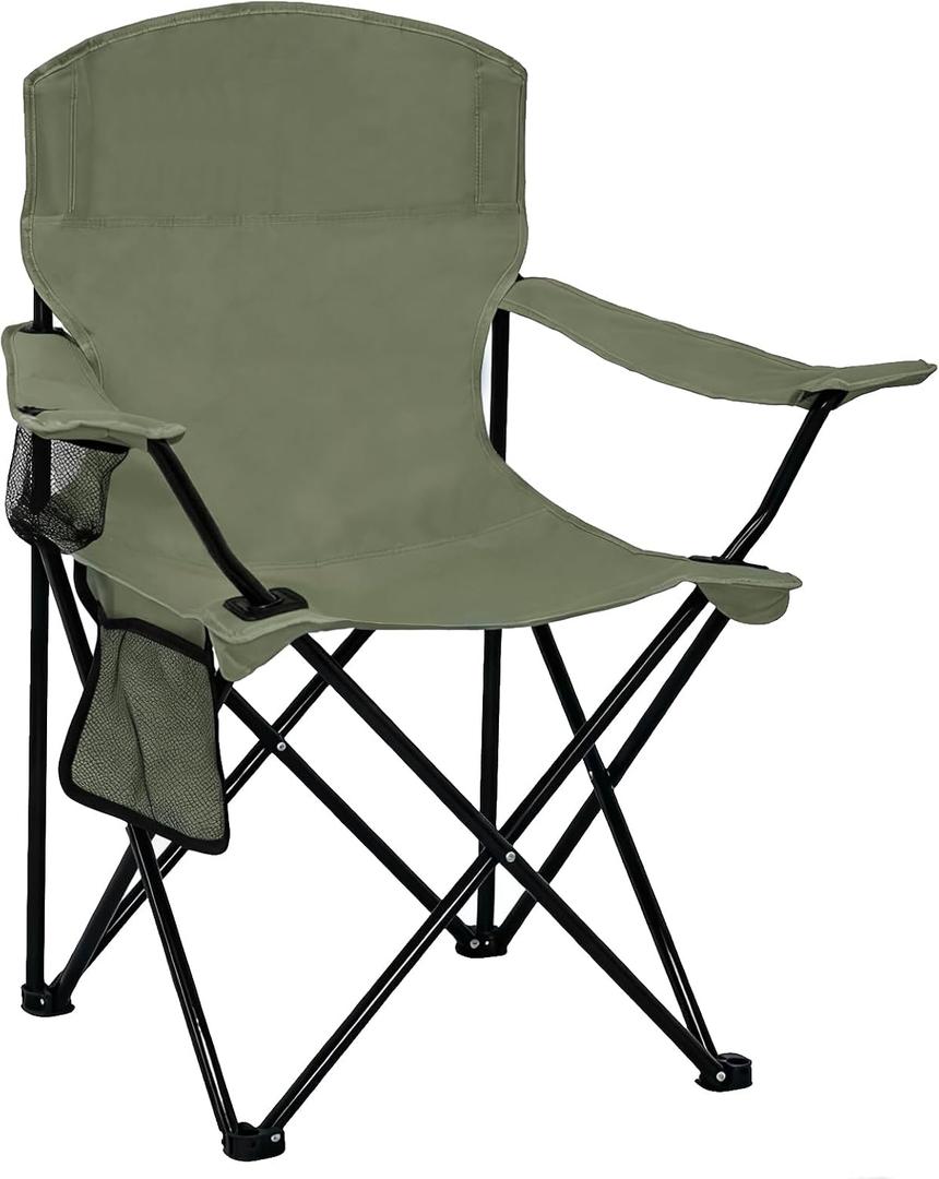 Folding Camping Chair with Cup Holder & Side Storage Bag 300lbs Capacity Lightweight High Back Portable for Beach, Picnic, Sport, Green, 1 Pack