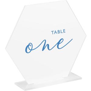 JINMURY 10 Pack Frosted Hexagon Sahpe Acrylic Blank Sign with Stand | 5.5 Inch Blank Frosted Acrylic Table Signs and Base for DIY Wedding Table Numbers, Wedding Signage, Events& Parties