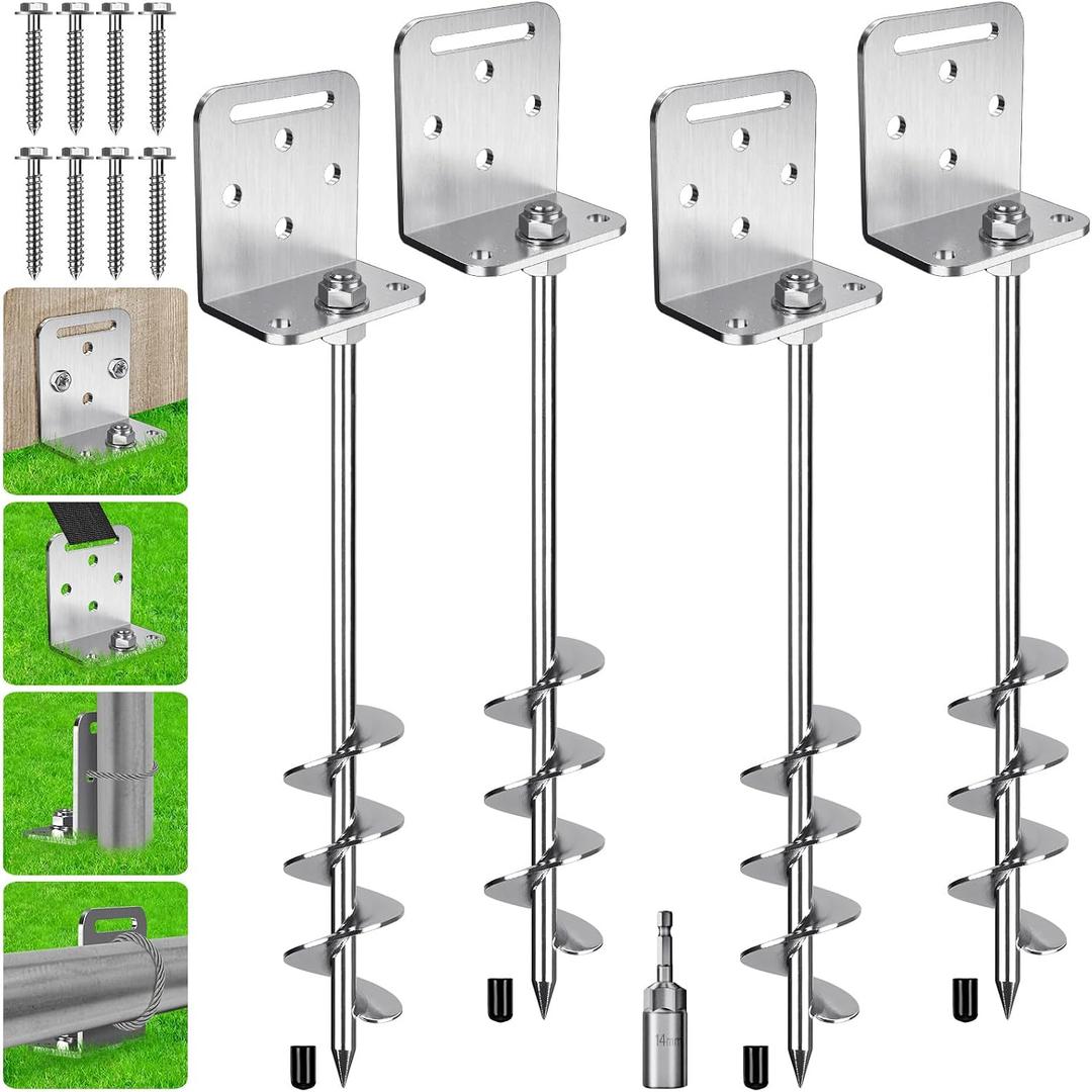 4 Pack 24" Ground Anchors Screw in Shed Anchor with Versatile L Brackets