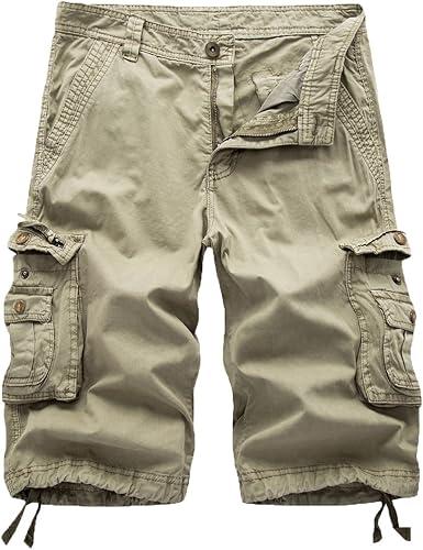 FOURSTEEDS Women's Cotton Loose Fit Zipper Multi-Pockets Twill Bermuda Drawstring Women Cargo Shorts (8, X87 Khaki)