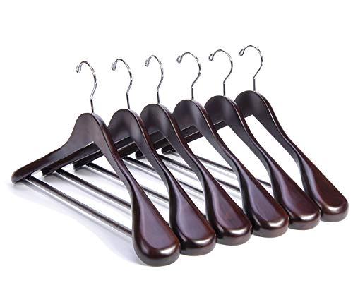 Nature Smile Luxury Mahogany Wooden Suit Hangers - 12 Pack - Wood Coat Hangers,Jacket Outerwear Shirt Hangers with Extra-Wide Shoulder, 360 Degree Swivel Hooks & Anti-Slip Bar with Screw