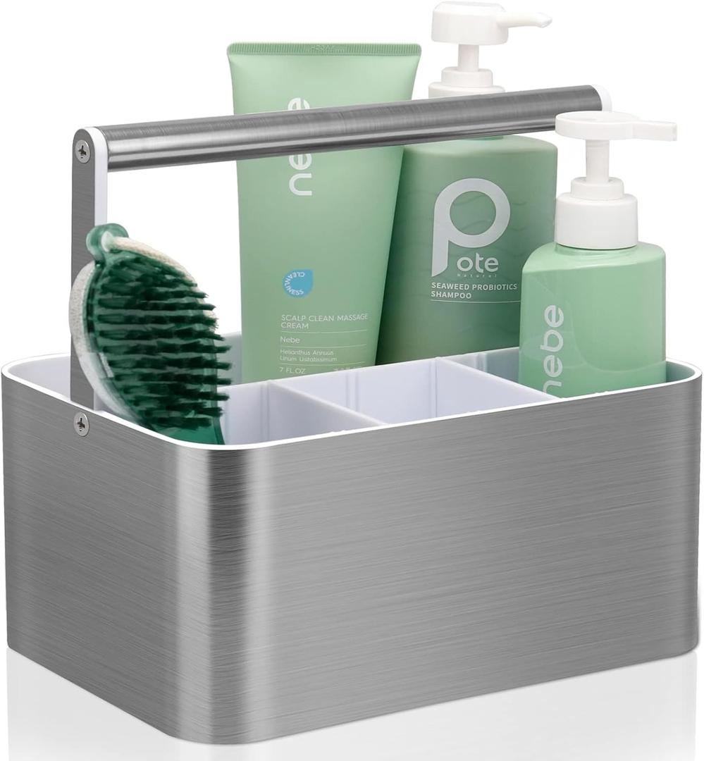 Plastic Shower Caddy Basket - Portable Large Bath Storage Organizer Bin Tote with Handle and divider for College Dorm,Cabinet,Bathroom Counter, Brushed Nickel White Plastic Shower Caddy Basket - Portable Large Bath Storage Organizer Bin Tote with Handle and divider for College Dorm,Cabinet,Bathroom Counter, Brushed Nickel White