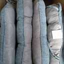 Downluxe Indoor Chair Cushions for Dining Chairs, Tufted Overstuffed Textured Kitchen Chair Pads with Ties and Non-Slip Backing, 15.5" x 15.5" x 4", Light Blue, 4 Pack