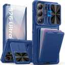 SSLOTSCASE for Samsung Galaxy S26 Ultra Case with 2X Screen Protector, [9H Hardness] Military-Grade Shatterproof, Kickstand & Card Holder & Sliding Lens Cover, Durable Phone Cover for S26 Ultra, Blue