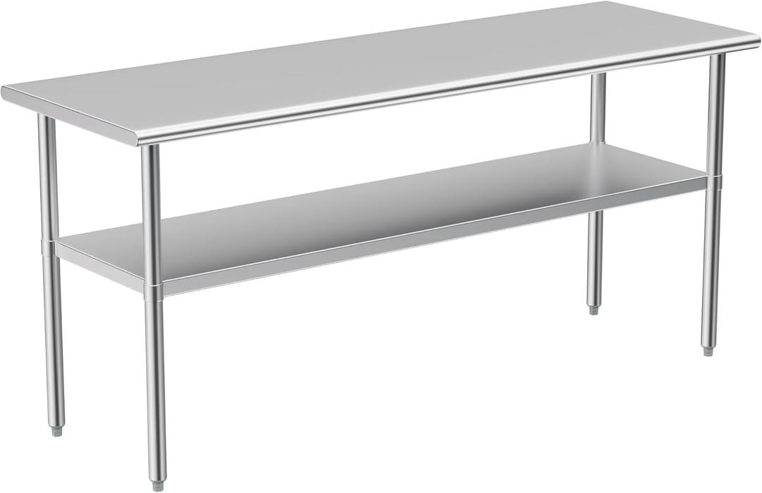 Stainless Steel Table for Prep & Work, 24x70 Inches, Metal Commercial Heavy Duty Table with Adjustable Under Shelf for Restaurant, Home and Hotel (24x72in)