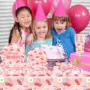 VDESFUEBY Pink Bow Cherry Party Supplies Cute Bow Cherry Heart Paper Plates Napkins Cups and Tablecloth Sets for Girls Pink Bow Cherry Birthday Party Supplies