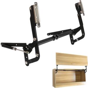 Vertical Lift Hinge, Vertical Swing Lift Pneumatic Arm Kitchen Mechanical Hinge Slow Closing, Durable & Silent Fit for Cabinet Width: 19.69-35.43" Matte Black