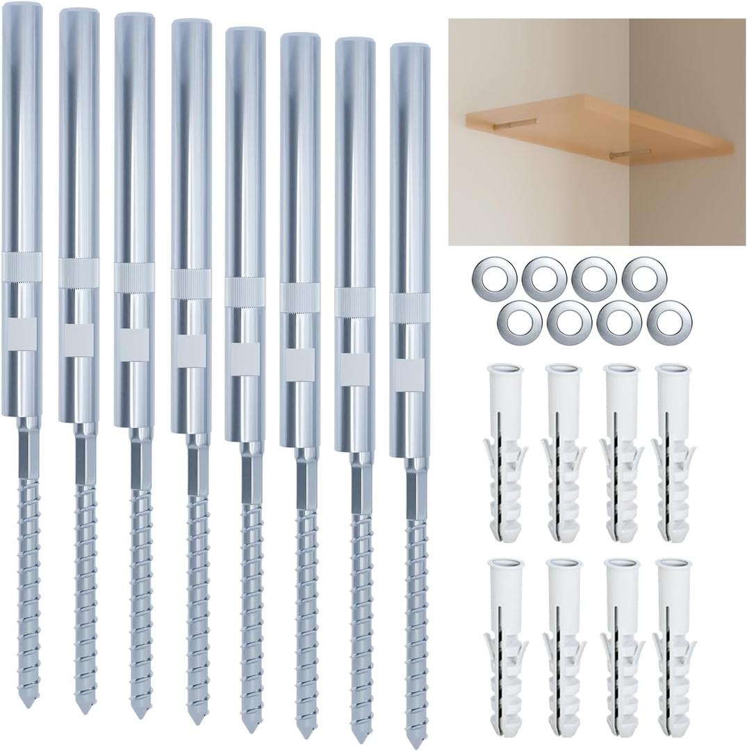 BATODA Floating Shelf Bracket (8 pcs) - Blind Shelf Supports - Silver Hidden Brackets for Floating Wood Shelves  Great Invisible Support for Thin Shelf  Shelving Mounting Hardware Included (Pack 8)