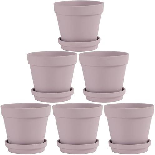 Fcacti 5.5 Inch Pink Clay Pot for Plant with Saucer - 6 Pack Large Terra Cotta Plant Pot with Drainage Hole, Flower Pot with Tray, Terracotta Pot for Indoor Outdoor Plant
