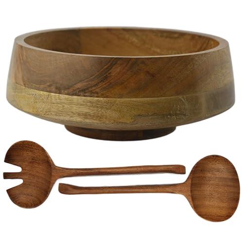 Dream Crafted Home wooden bowl set with utensils - artisan handmade large wood serving bowls for salads, fruits or as a natural kitchen and saloon table decor - your eco-friendly house, BM02.IN1.1223