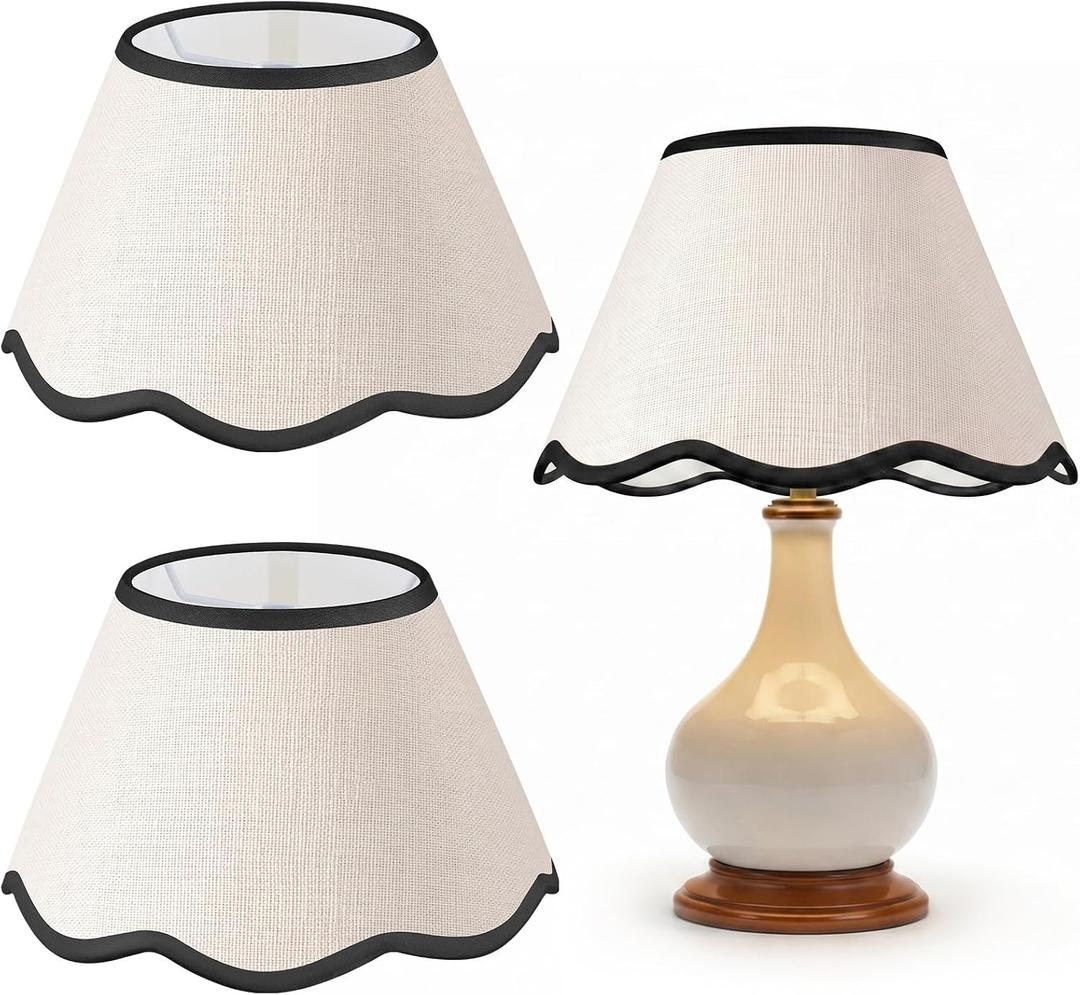 5.1'' Top x 9.4'' Bottom x 7'' High Lamp Shade with Petal Edge, Set of 2 Fabric Scalloped Lampshade, for Floor Wall Table Lamps Living Room Bedroom Easy Assembly(Black Edge)