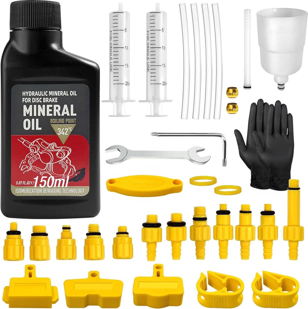 Brake Bleed Kit, Bicycle Hydraulic Brake Bleed Kit Including 150ML Mineral Oil for Shimano,TEKTRO, TRP Hydraulic Disc Brakes (7.1 x 5.7 x 2")