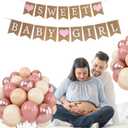 Sweet Baby Girl Burlap Banner, Pink Rose Gold Baby Girl Shower,Rose Gold Balloon , Photo Decoration Props SweetRustic Baby Shower Decorations