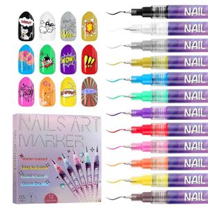 12 Color Acrylic Paint Pen Set, Kalolary Nail Art Polish Pens Nail Point Graffiti Dotting Pen Drawing Painting Liner Brush for DIY Nail Art Beauty Adorn Manicure Tools