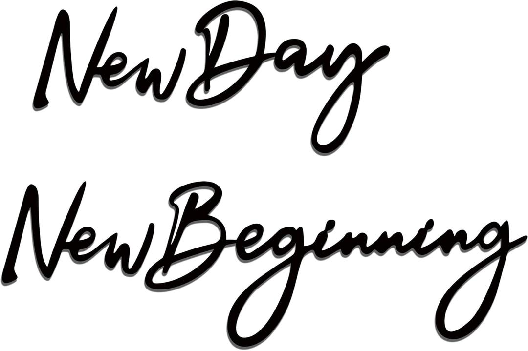 New Day New Beginning Metal Wall Decor - Inspirational Phrase Art for Encouragement & Positive VibesBedroom, Office & Home with Easy Installation,Gift for Housewarming & Holidays(16.93x 8.27 In, Black)