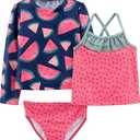 Simple Joys by Carter's Girls' 3-Piece Assorted Rashguard Sets (Watermelon) 3T