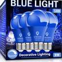 4 Pack A19 LED Blue Light Bulb,9 Watt Blue Lights Equivalent 100 Watt Colored Light Bulbs,E26 Base LED Lights for Party Decoration, Holiday Lighting,Halloween Light Bulbs