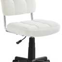 VECELO Modern Armless Home Office Desk Chair 360Rolling Swivel Adjustable Height for Make Up/Bed Room/Small Space, Linen Fabric (White)