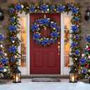 Norme 18 Pcs 3 Size Velvet Christmas Poinsettia Flowers Glitter Artificial Poinsettia Flowers with Stems Christmas Tree Ornaments for Xmas Tree Wreath Wedding New Year Holiday Decor(Blue)