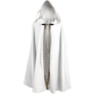 Hooded Doom Cloak Renaissance Long Cape for Cosplay for Men and Women Halloween Medieval Costume (White)