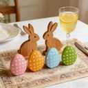 3 x 4 Pcs Easter Decoration Wooden Egg Table Tiered Tray Decor - 3.1"x3.9" Pastel Polka Dot Wood Egg Signs for Home Spring Party Centerpieces Kitchen Mantel Decor