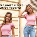 Saodimallsu Women's Square Neck Ruffle Short Sleeve Cropped Sweater (Medium)