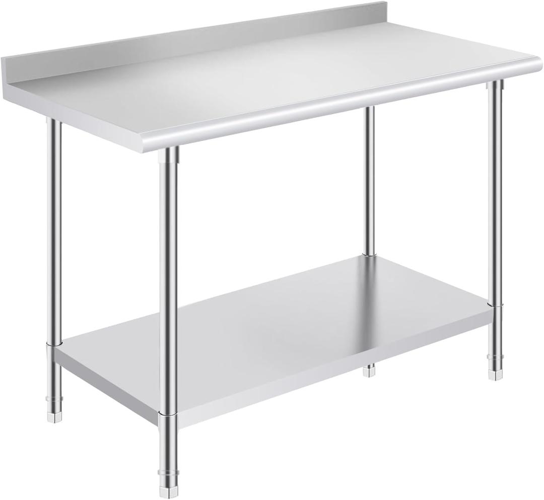 OSTBA Stainless Steel Prep Table 24 x 48 Inches with Backsplash